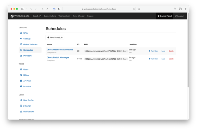 Schedules Screenshot